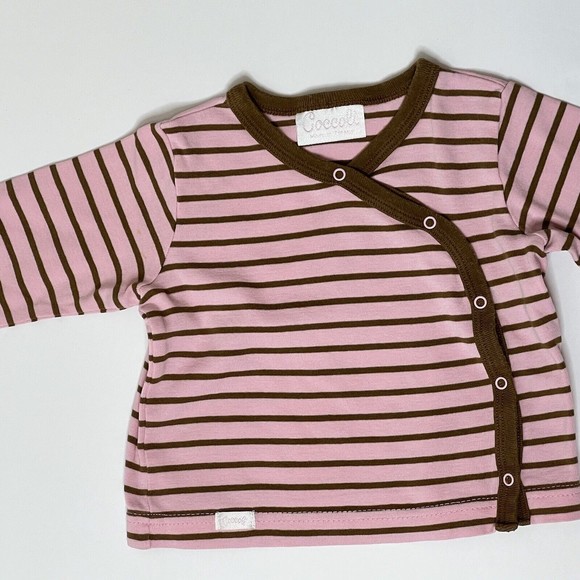 Coccoli Outfit 2-Piece Infant Girl 6M Pants Shirt Pink Brown Stripe Snap Elastic - Picture 4 of 14
